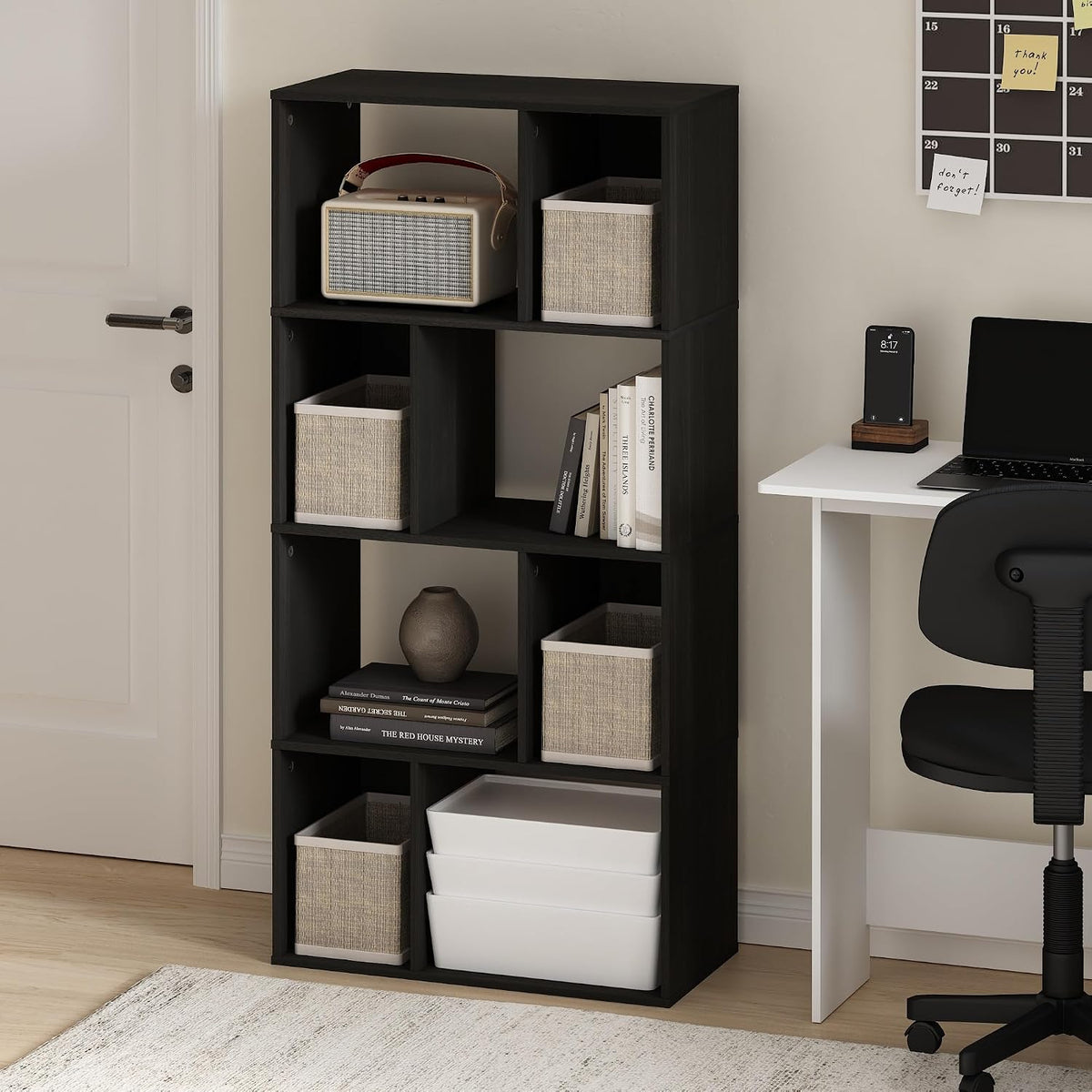 DALY Book Shelf, 8-Cube Bookshelf, Cube Storage Organizer Bookcase with Irregular Compartments, 11.7 x 23.6 x 49, for Living Room, Bedroom, Home Office, Espresso