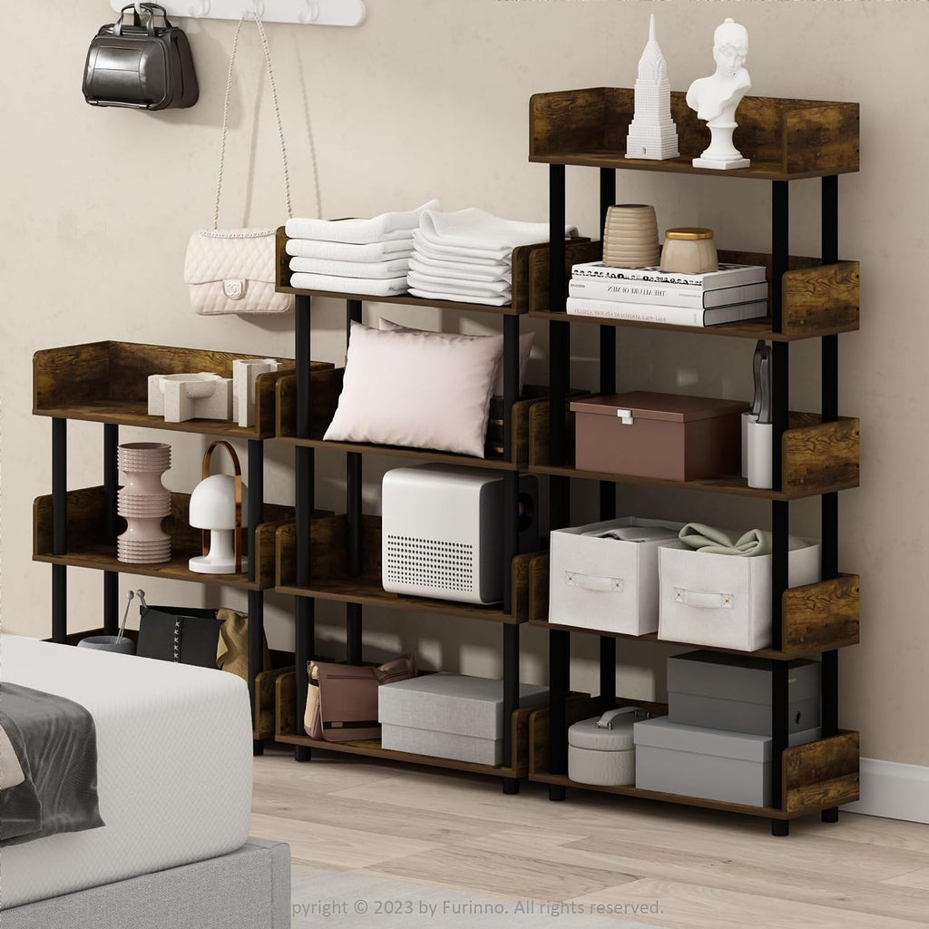 TURN-N-TUBE 5-Tier Display Shelf, Storage Shelves, Book Shelf, Open Shelves with Rounded Corner Top Edges, for Organization and Storage, Living Room, Home Office, Amber Pine