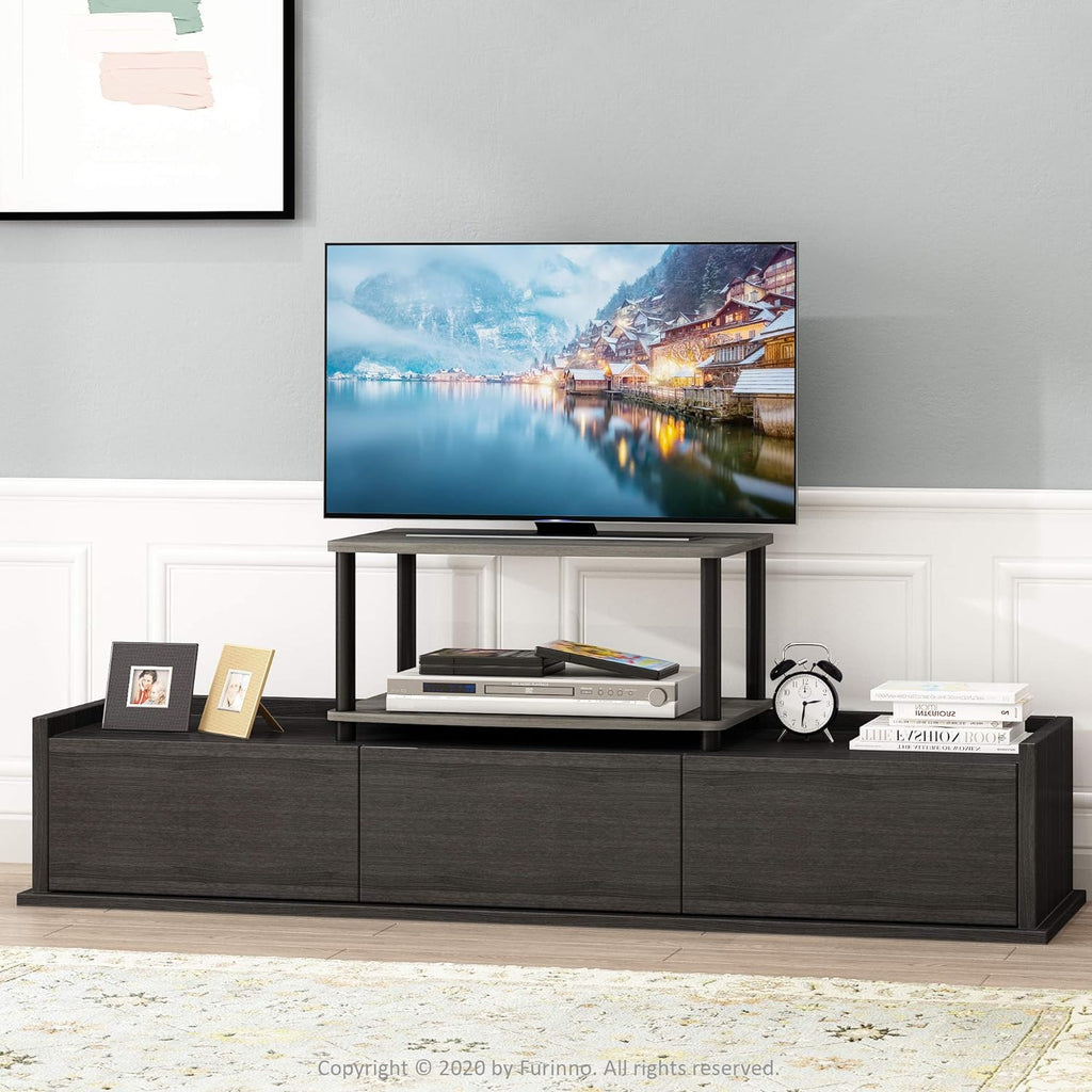 Turn-N-Tube TV Riser Stand, 2-Tier Small Elevated No Tools TV Stand, TV Console for TV up to 32 inch, 15.8 x 23.8 x 11, for Living Room, Bedroom, French Oak/Black