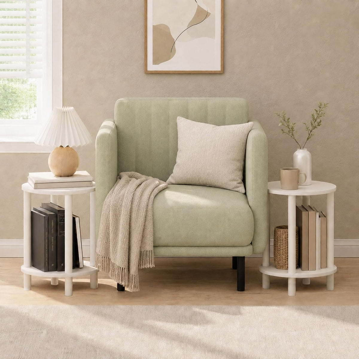 TURN-N-TUBE Set of 2 2-Tier Round Side Tables, White