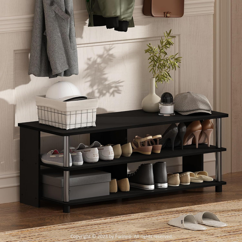 Turn-N-Tube Shoe Rack, 3-Tier Shoe Organizer, Compact Shoe Storage with Open Shelves and Stainless Steel Tubes, 15.5 x 41.1 x 15.8, for Closet Entryway, Office, Garage, Americano