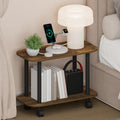 Turn-N-Tube Night Stand, 2-Tier Oval Nightstand with Wheels, Round Corner Side Table, End Table with Open Shelf, Toolless Assembly, for Living Room, Bedroom, Espresso