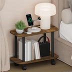 Turn-N-Tube Night Stand, 2-Tier Oval Nightstand with Wheels, Round Corner Side Table, End Table with Open Shelf, Toolless Assembly, for Living Room, Bedroom, Espresso