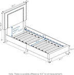 Laval Double Row Nail Head 12PC Slat Style Bed Frame, Twin, Linen