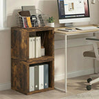 Cubicle Book Shelf, Set of 2 Stackable Bookshelf, Cube Storage Organizer Bookcase with Open Back, Extra Thick, 15.8 x 15.8 x 14.6, for Living Room, Bedroom, Home Office, Amber Pine