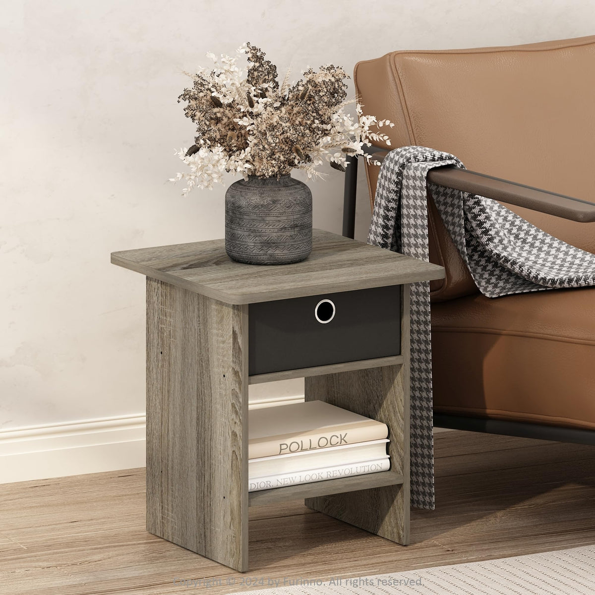 Andrey 2-Tier Side Table Set of 2, Open Shelf, Grey Oak