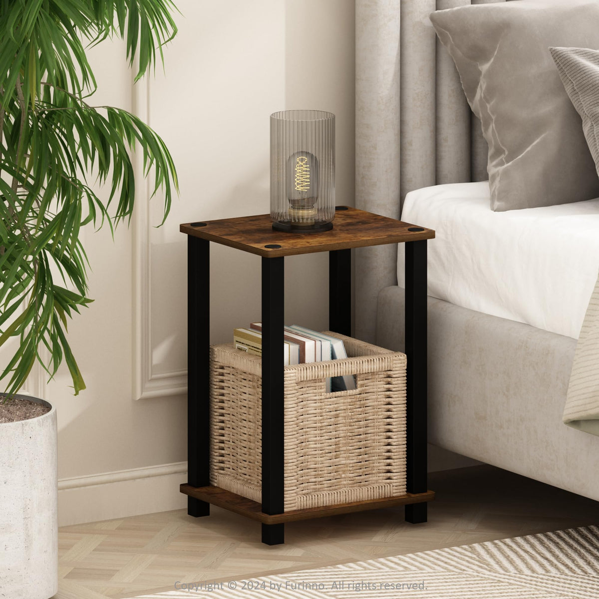 Turn-N-Tube Toolless 2-Tier Open Shelf Night Stand, White