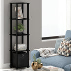 Turn-N-Tube Book Shelf, 5-Tier Square Open Frame Display Shelf, Corner Storage Shelves with Storage Bin, Shelving Unit, for Organization and Storage, Living Room, Garage, Home Office, Black