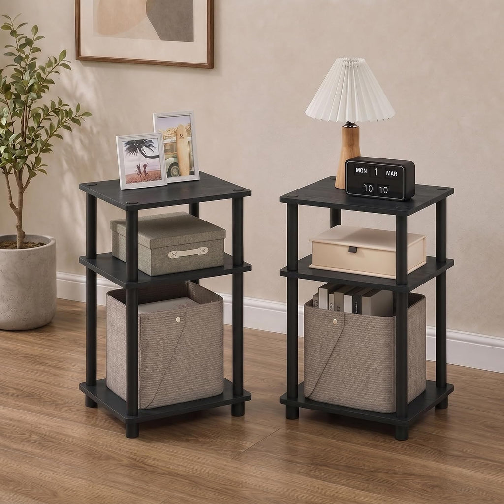 JUST Set of 2 Toolless Assembly 3-Tier Side Table, Dark Americano