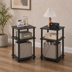 JUST Set of 2 Toolless Assembly 3-Tier Side Table, Dark Americano