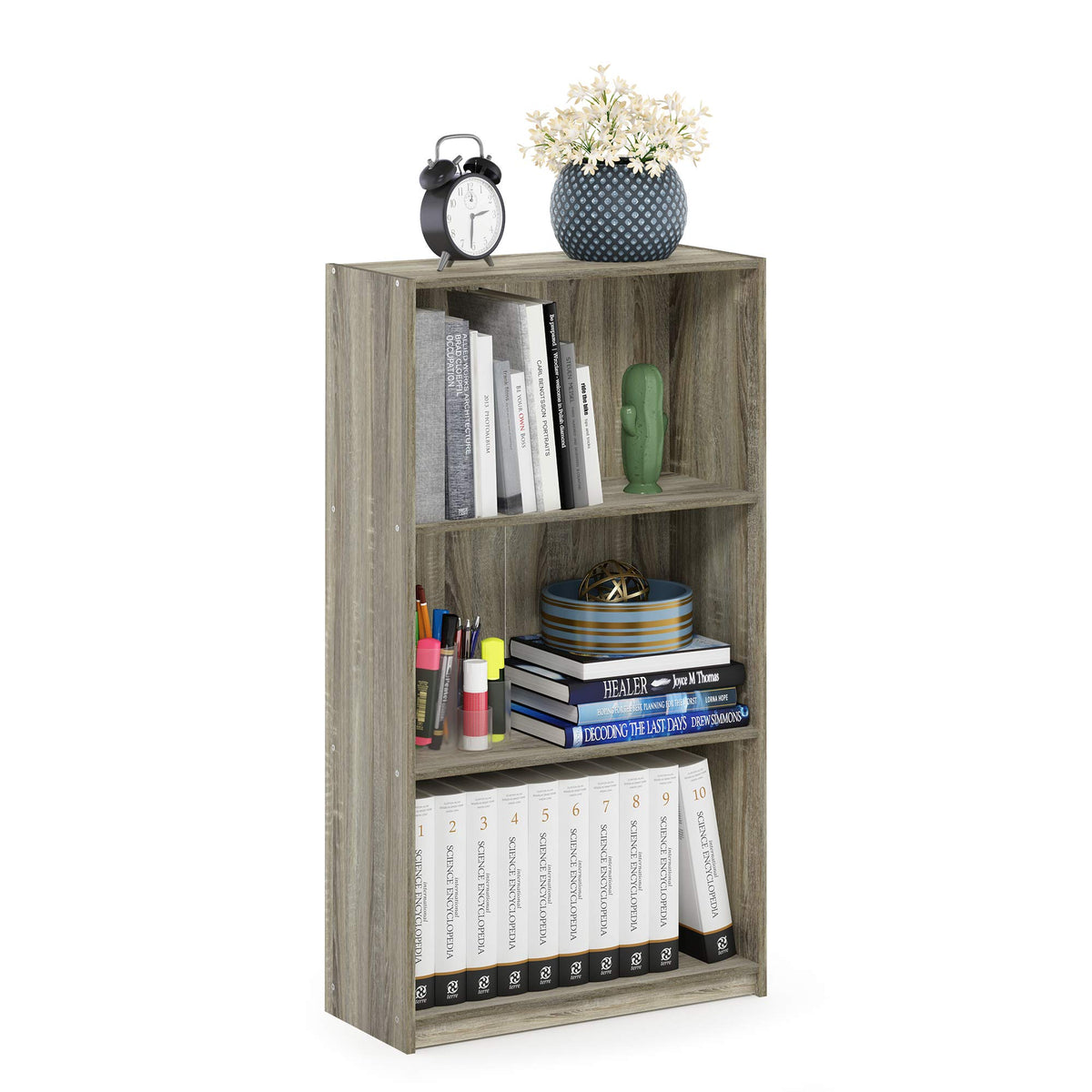 Basic 3-Tier Book Shelf with Open Shelves, Amber Pine