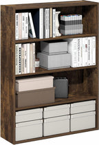 PASIR Book Shelf, 4-Tier Bookshelf with Open Storage Shelf, Standing Bookcase, 9.3 x 31.3 x 41.8, Easy Assembly, for Home Office, Bedroom, Living Room, Amber Pine