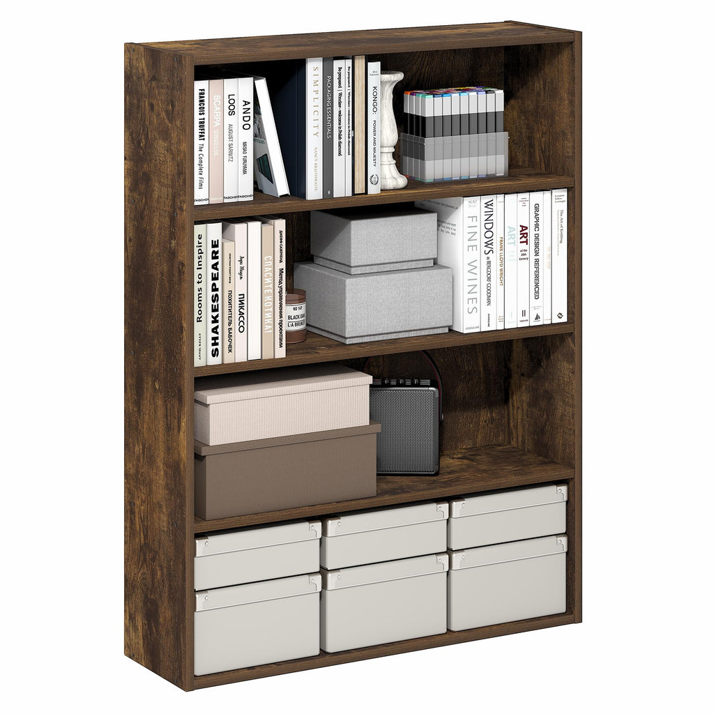 PASIR Book Shelf, 4-Tier Bookshelf with Open Storage Shelf, Standing Bookcase, 9.3 x 31.3 x 41.8, Easy Assembly, for Home Office, Bedroom, Living Room, Amber Pine