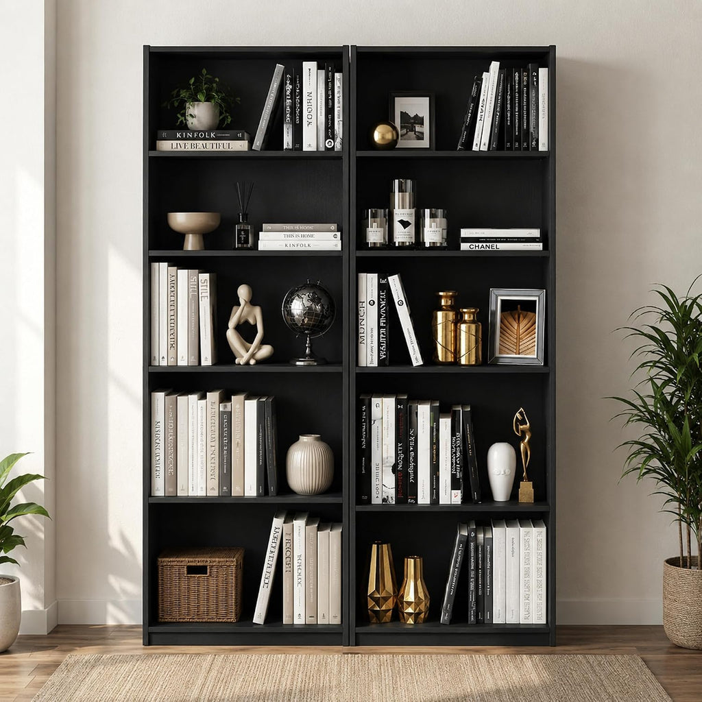 Jaya 5-Tier Book Shelf with Adjustable Shelves Set of 2, Darkwood