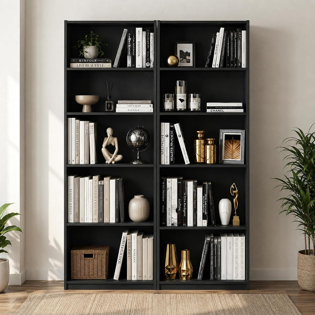 Jaya 5-Tier Book Shelf with Adjustable Shelves Set of 2, Darkwood