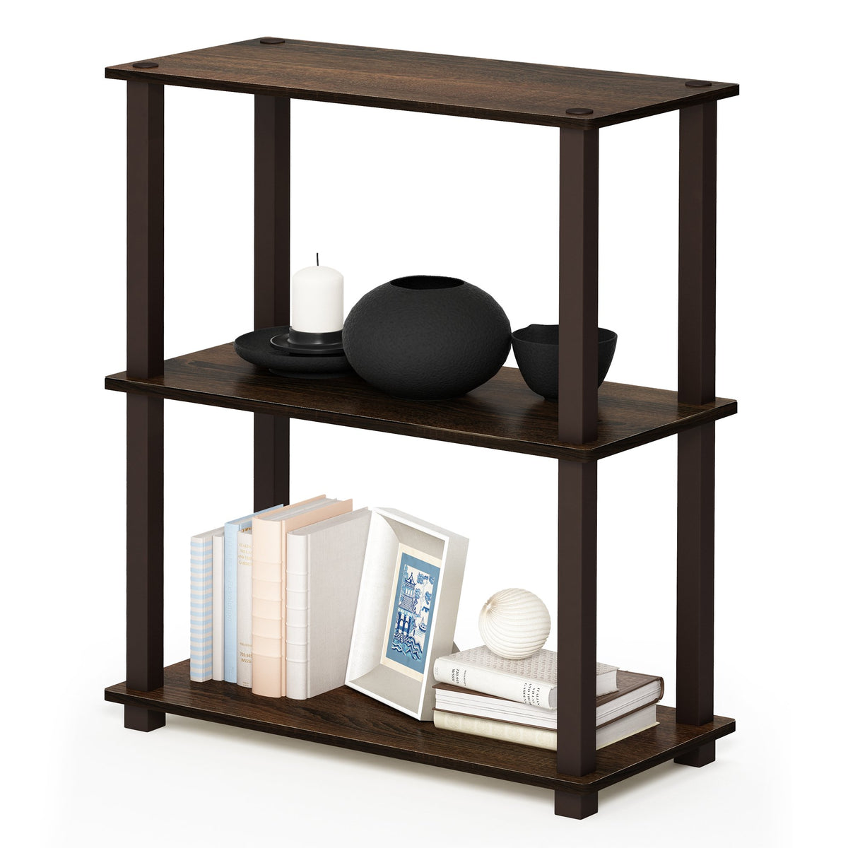 99152BE/WH/IV 3-Tier Go Green Multipurpose Storage Rack Shelving Unit Bookshelf Cabinet with 2 Bins, Beech Finish