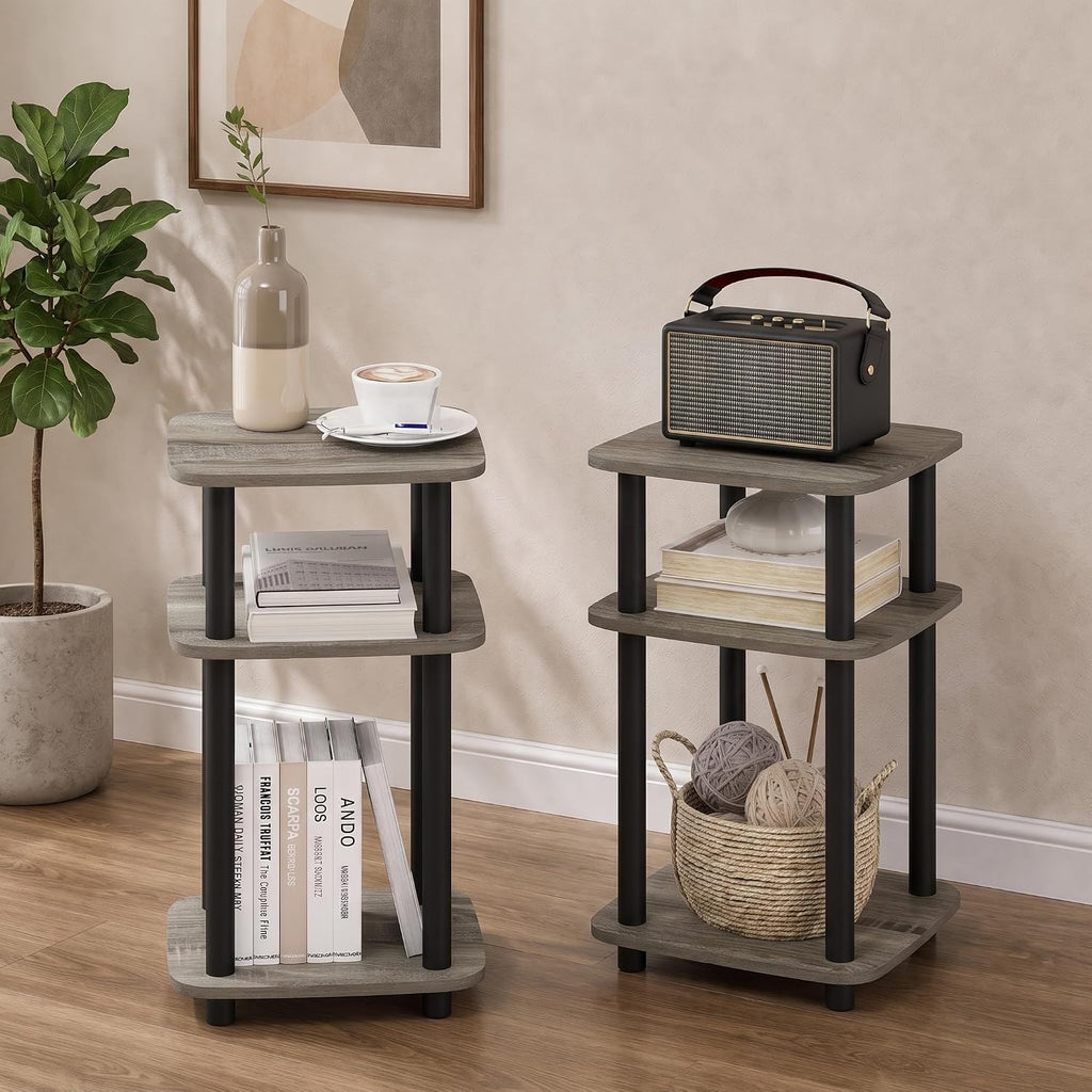 Turn-N-Tube Toolless 3-Tier Side Table Set of 2, Grey Oak