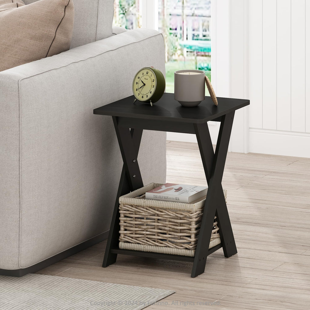SIMPLE DESIGN Set of 2 Side Table, 2-Tier End Table, French Oak