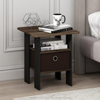 Andrey Set of 2 End Table / Side Table / Night Stand / Bedside Table with Bin Drawer, Columbia Walnut/Dark Brown