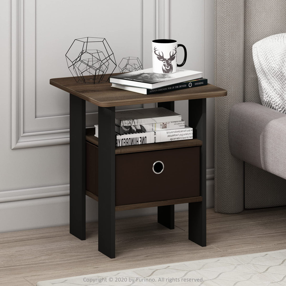 Andrey 3-Tier Square Side Table with Storage Bin, Light Oak