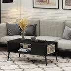 Claude 2-Tier Grey Coffee Table, Mid-Century Style Coffee Table with Wooden-Legs, Side Table with Open Shelf, for Living Room, Bedroom, Home Office, Grey Oak