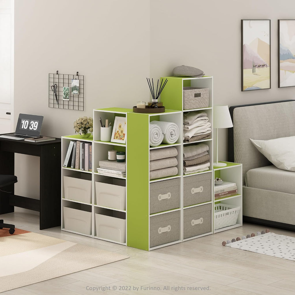 LUDER 3-Tier Book Shelf, Open Shelves Bookshelf, Green/White