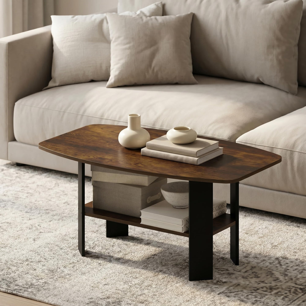 Basic 2-Tier Modern Coffee Table with Open Shelf, White