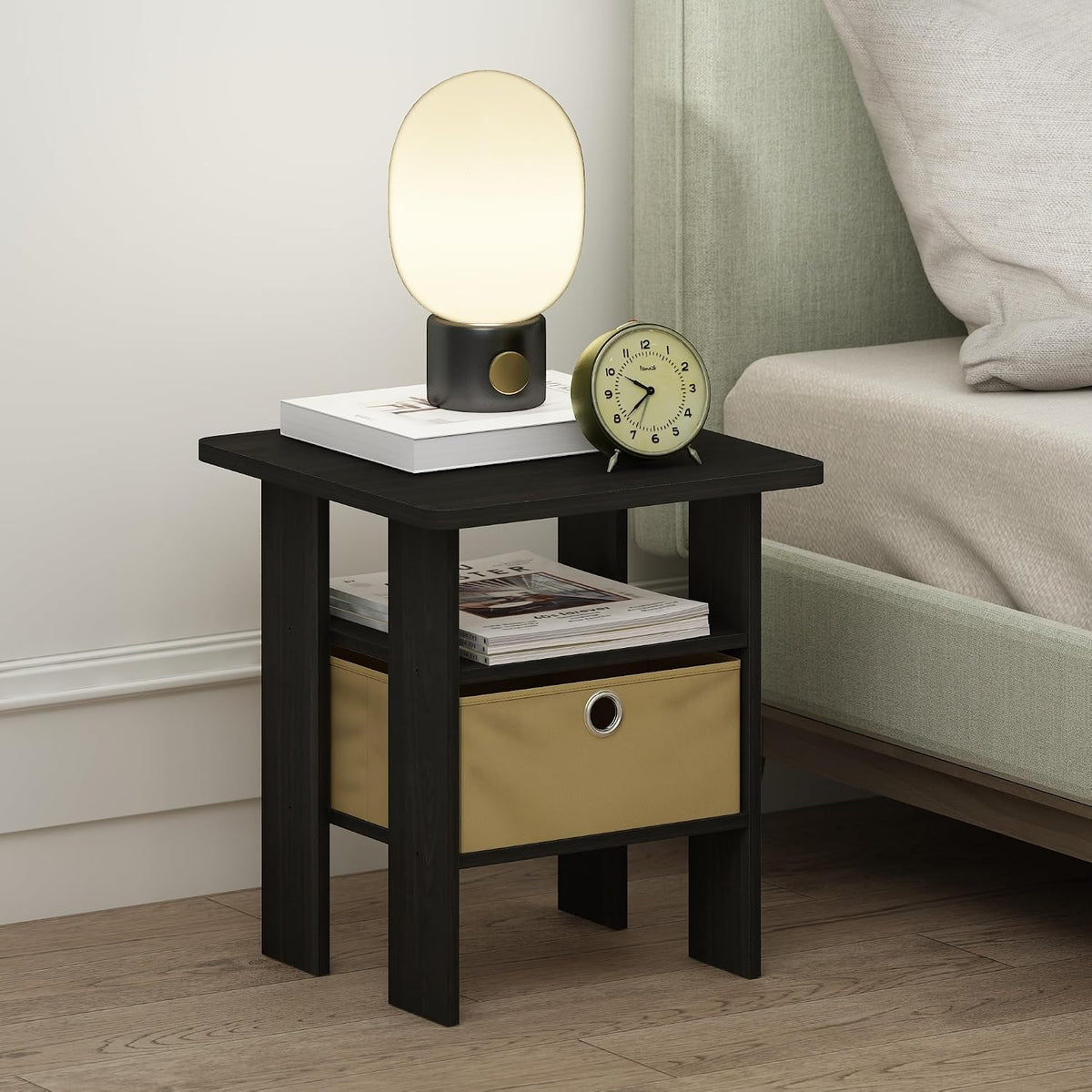 TIDUR Night Stand Set of 2, Nightstand with Storage, Espresso