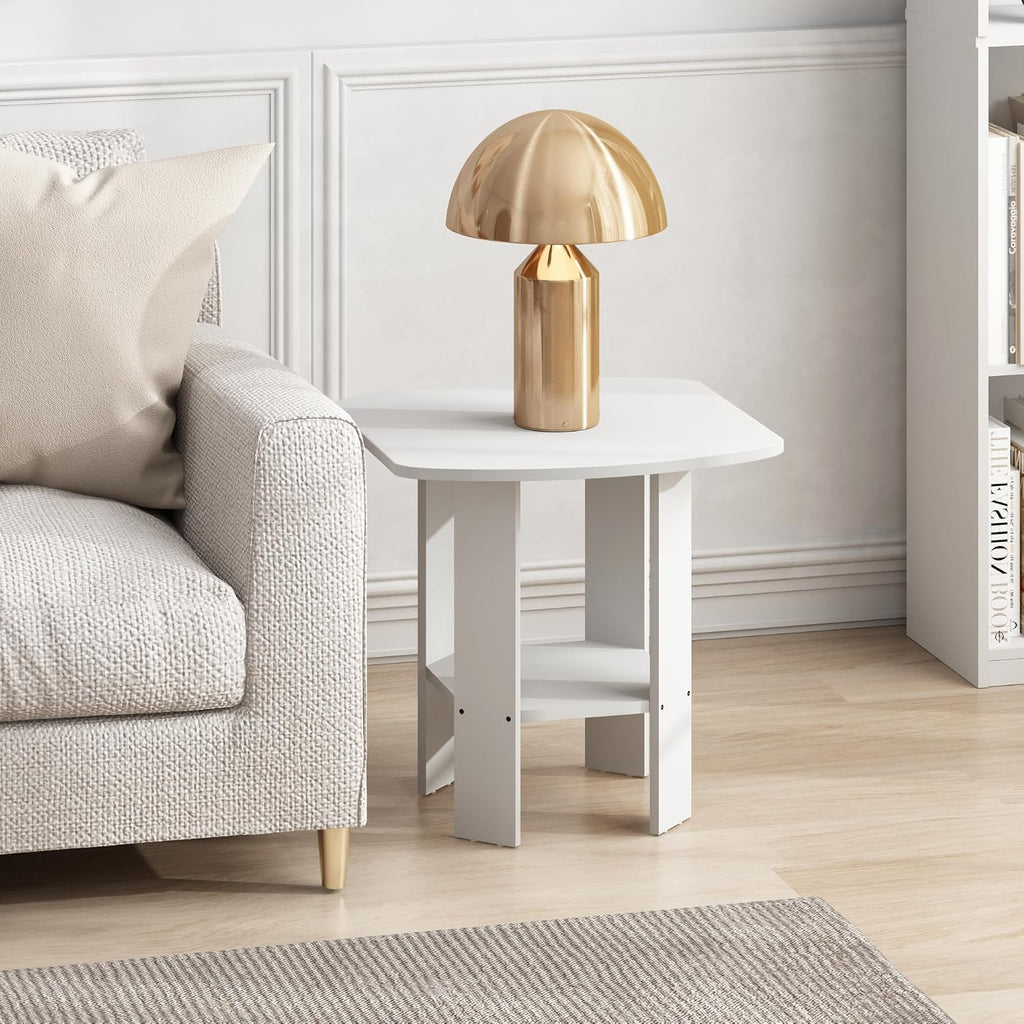 Simple Design Side Table Set of 2, 2-Tier Modern End Table with Soft Edges, Open Shelves Night Stand, Bedside Table, for Living Room, Bedroom, White