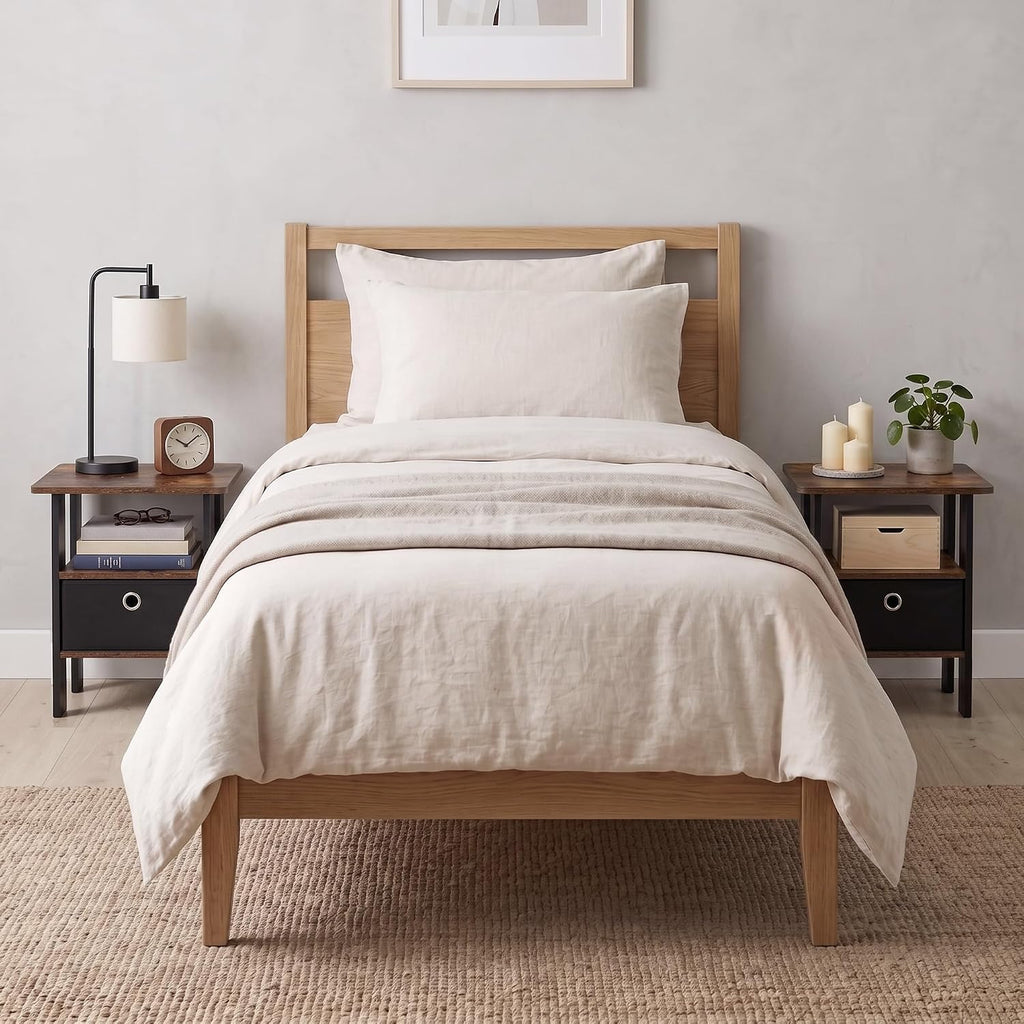 TIDUR Set of 2 Night Stand with Storage Bin, Amber Pine