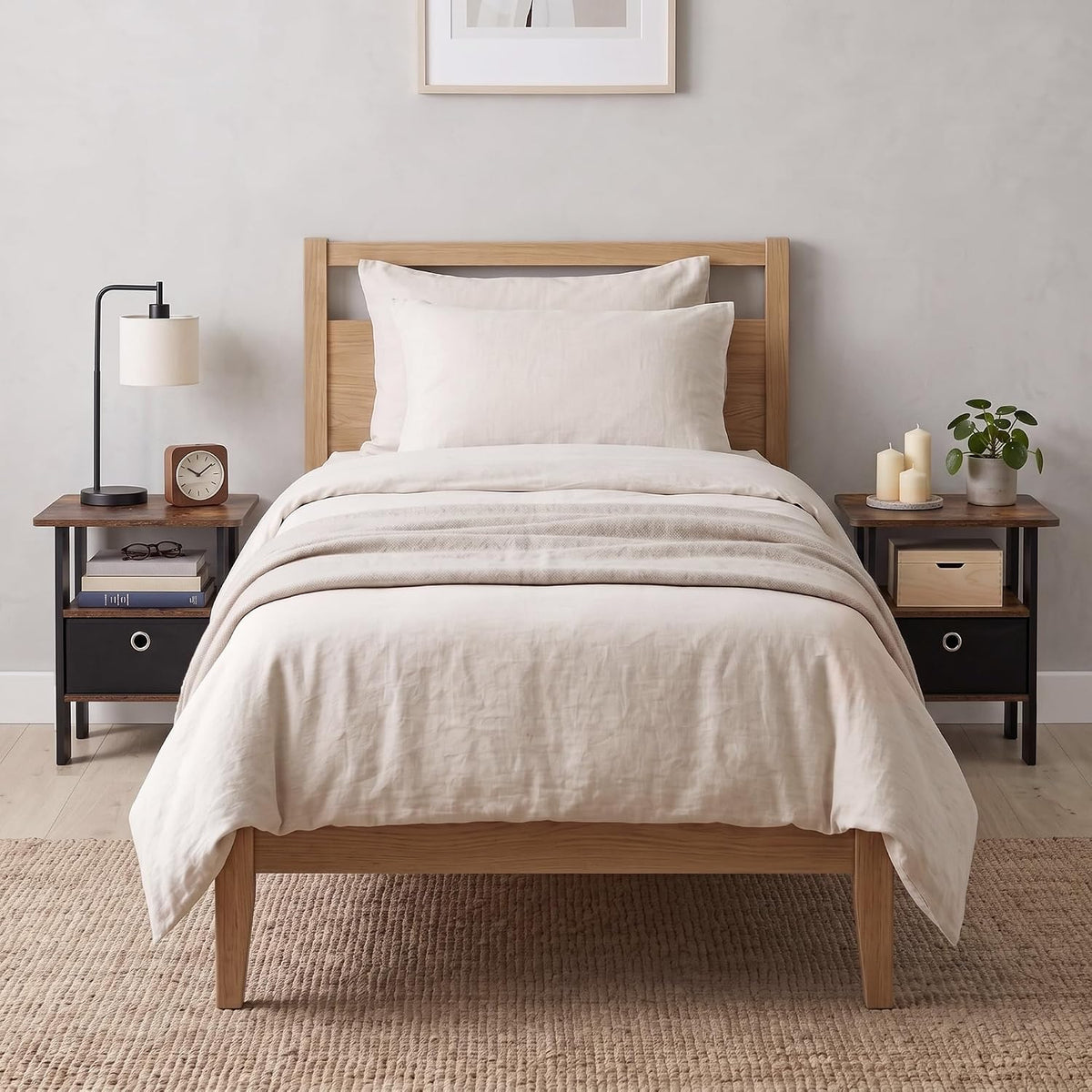 TIDUR Set of 2 Night Stand with Storage Bin, Amber Pine