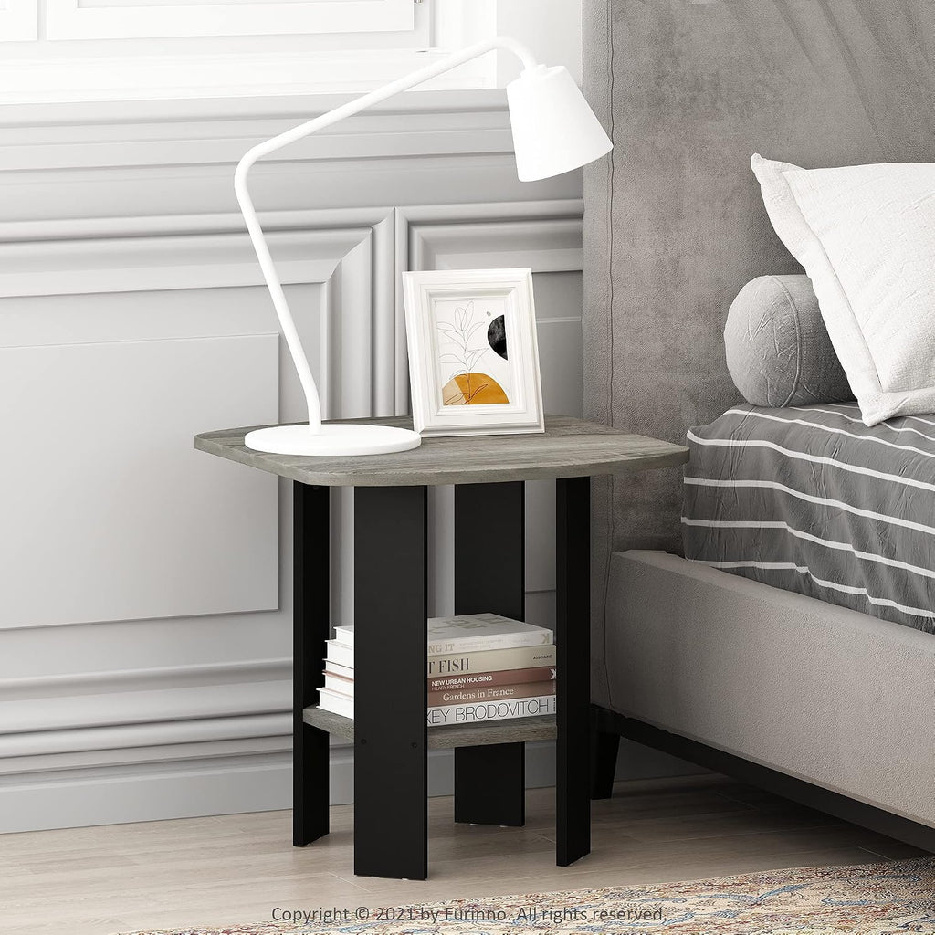 Simple Set of 2 Open Shelf 2-Tier Side Table, End Table, Grey Oak