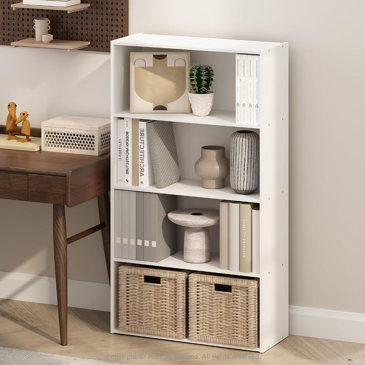 Simple Book Shelf, 4-Tier Bookshelf, Bookcase with Open Shelf, 9.4 x 23.6 x 41.7, for Living Room, Bedroom, Home Office, White