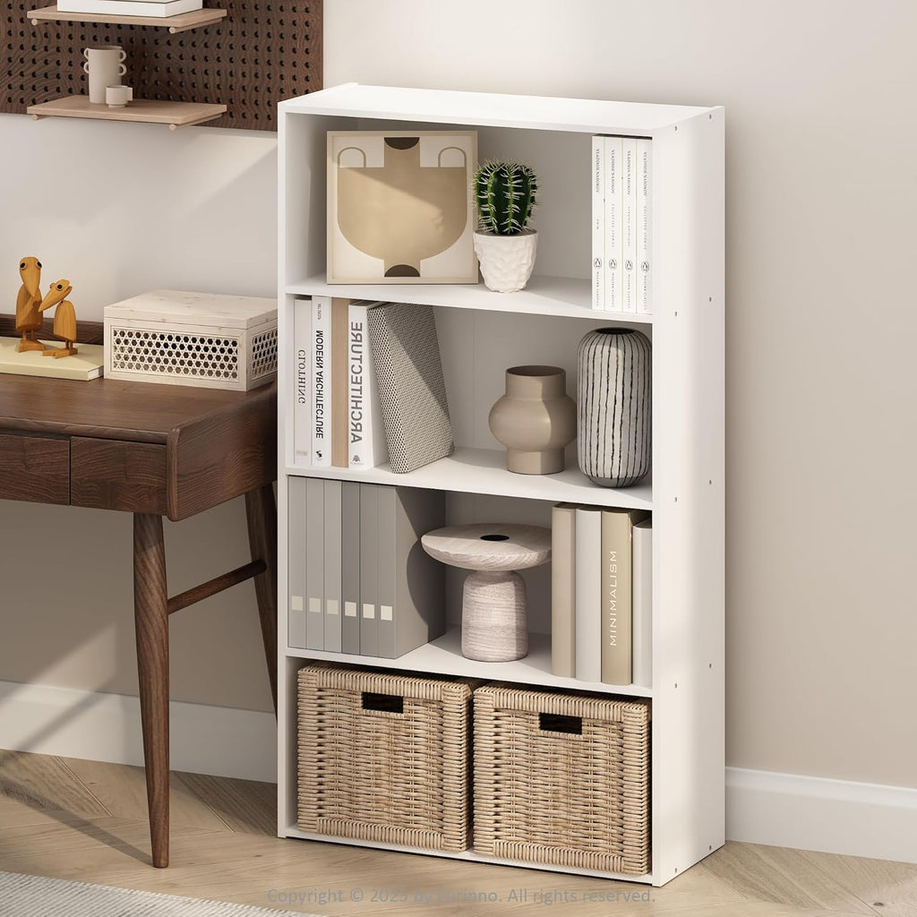 Simple Book Shelf, 4-Tier Bookshelf, Bookcase with Open Shelf, 9.4 x 23.6 x 41.7, for Living Room, Bedroom, Home Office, White