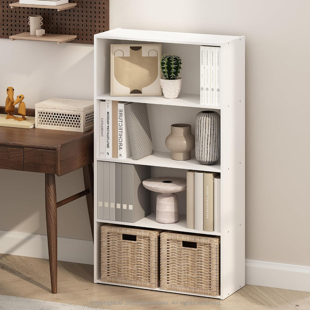 Simple Book Shelf, 4-Tier Bookshelf, Bookcase with Open Shelf, 9.4 x 23.6 x 41.7, for Living Room, Bedroom, Home Office, White