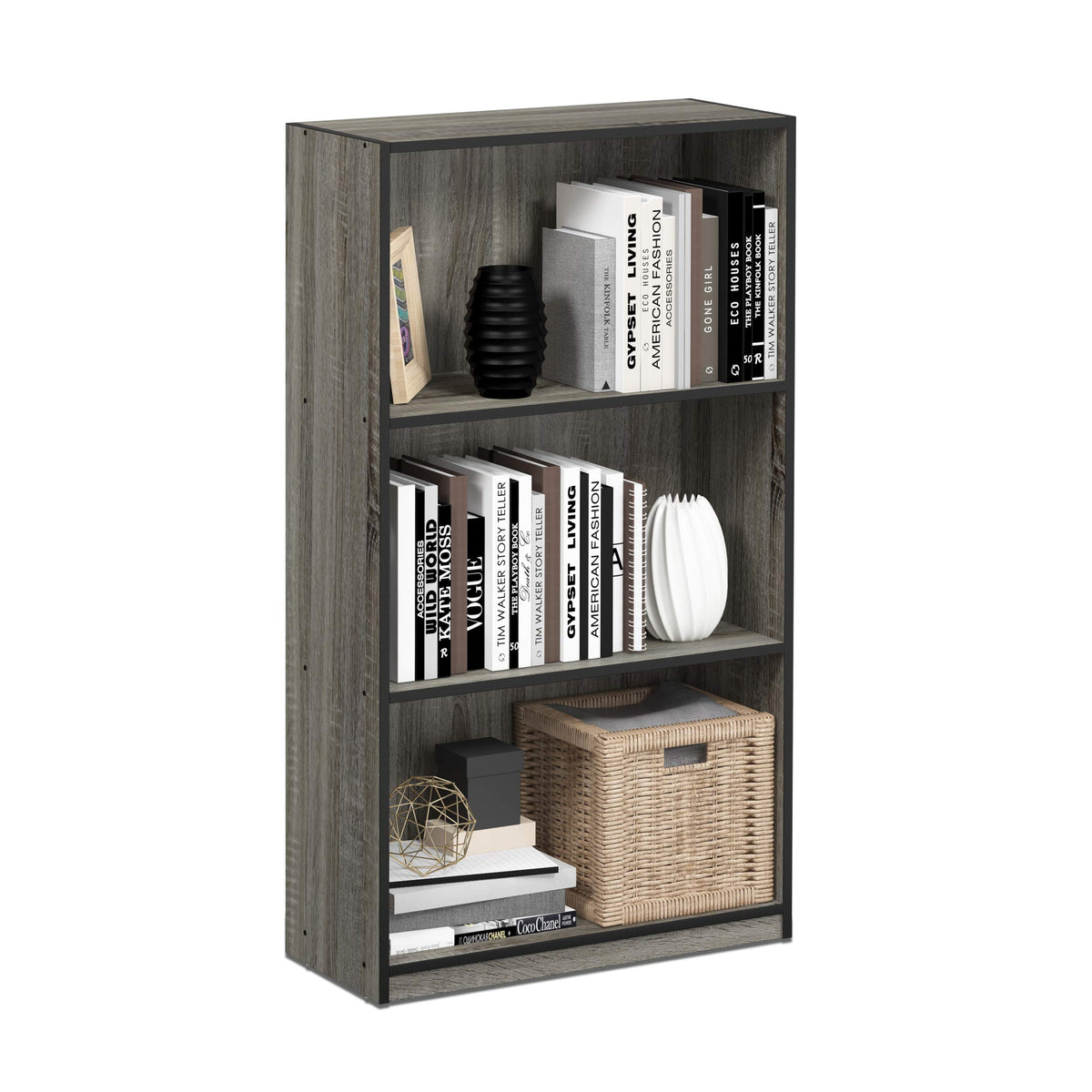 Basic 3-Tier Book Shelf with Open Shelves, Dark Walnut