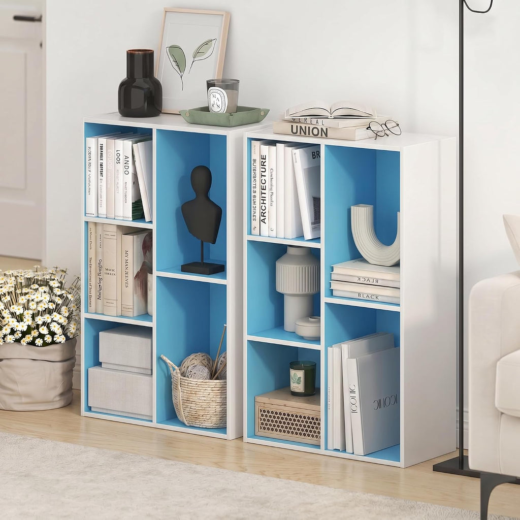 LUDER Set of 2 Book Shelf, 5-Cube, White/Light Blue