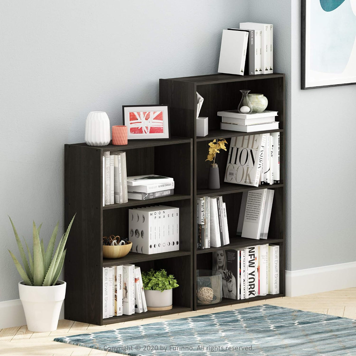 PASIR Book Shelf, 4-Tier Bookshelf, Bookcase with Open Shelf, 9.4 x 23.6 x 41.7, for Living Room, Bedroom, Home Office, Espresso