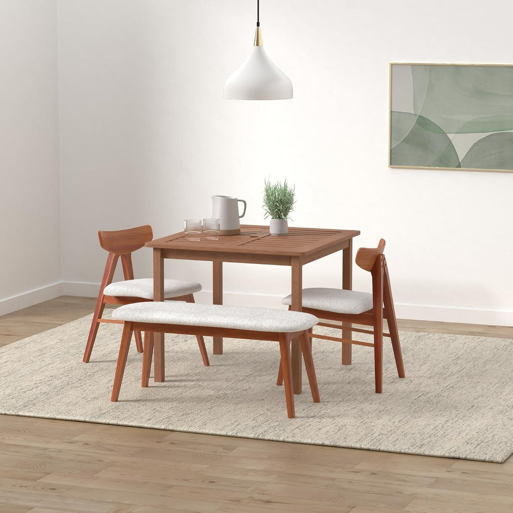 FG18006 Tioman Hardwood Patio Furniture Square Table with Umbrella Hole, Natural, 35.4"D x 35.4"W x 29.2"H