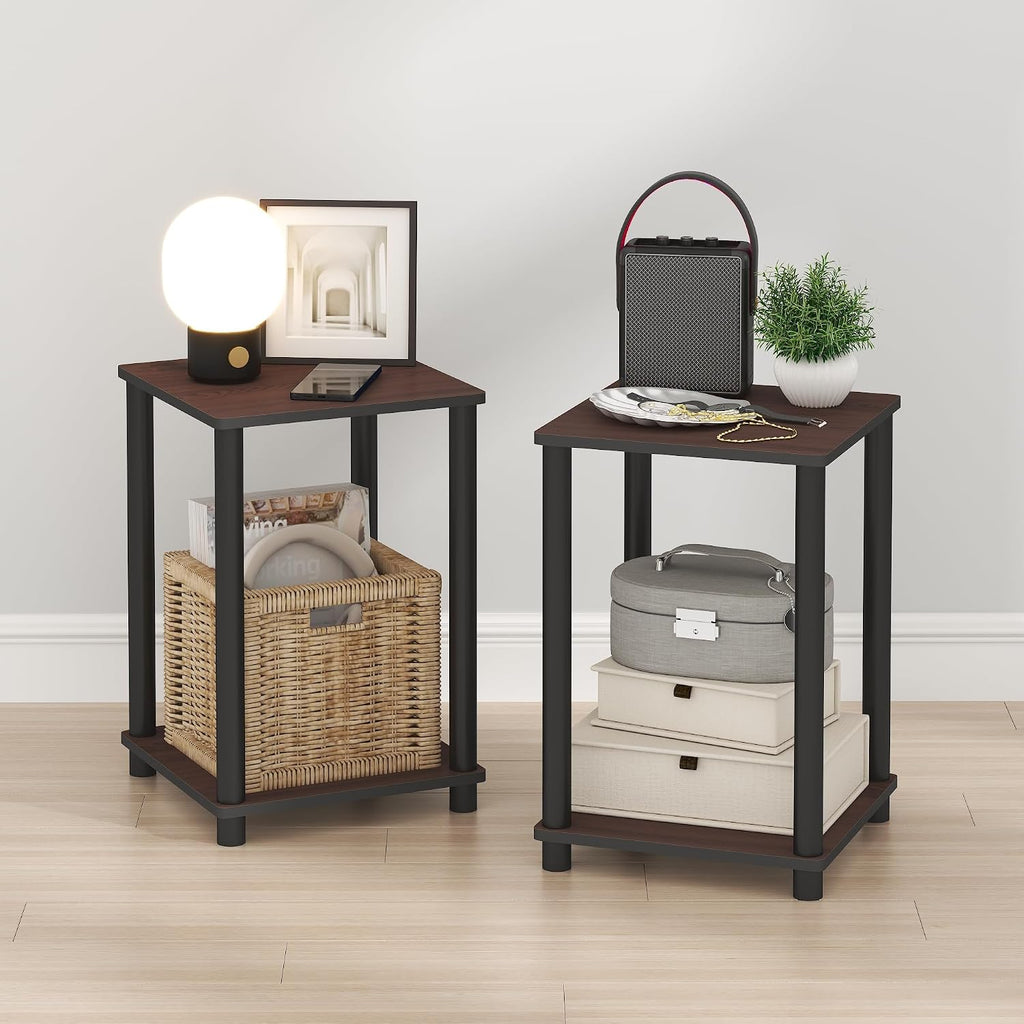 Turn-N-Tube Night Stand Set of 2, 2-Tier Nightstand, Dark Cherry