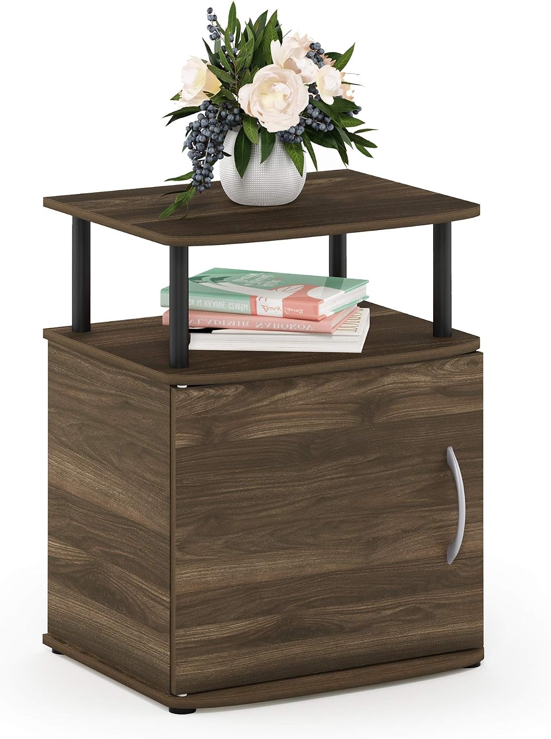 Jaya 2-Tier Side Table, Rustic Brown Closed Storage End Table, Night Stand, Bedside Table for Living Room, Bedroom, Home Office, Brown Walnut/Black
