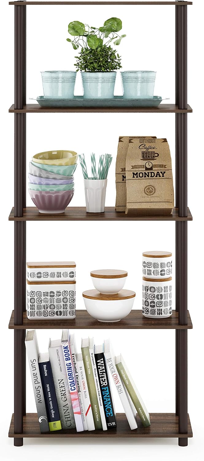 Turn-N-Tube Toolless Assembly 5-Tier Closet Shelf, Walnut