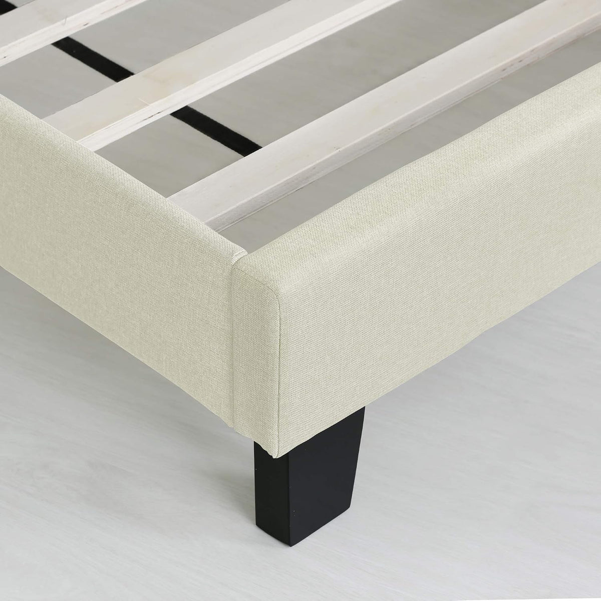 Laval Double Row Nail Head 12PC Slat Style Bed Frame, Twin, Linen
