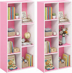 LUDER Set of 2 Book Shelf, 7-Cube, White/Pink