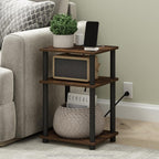 Just 3-Tier Turn-N-Tube USB and Type-C Charging Port End Table with Open Storage, 11.42 (W) x 8.82 (H) x 6.77 (D) inches, Amber Pine/Black