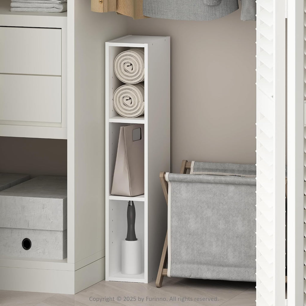 Reed 3-Tier Closet Organizers and Storage, Closet Organizer, Open Shelf Closet Storage, for Wardrobe, Bedroom, Living Room, 6-Inch Width, White