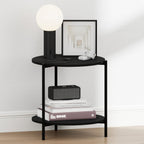 BESI Night Stand, 2-Tier Wide Round Nightstand with Metal Legs, Metal Frame End Table, Bedside Table, Side Table with Open Shelf, for Living Room, Bedroom, Americano