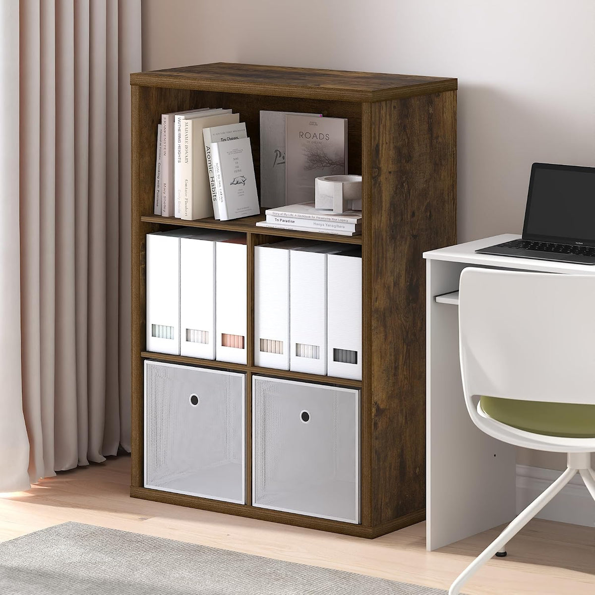 Cubicle 5-Cube Book Shelf, Cube Storage Organizer, Amber Oak