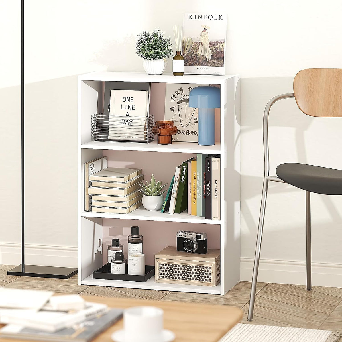 PASIR 3-Tier Book Shelf, White/Pastel Pink