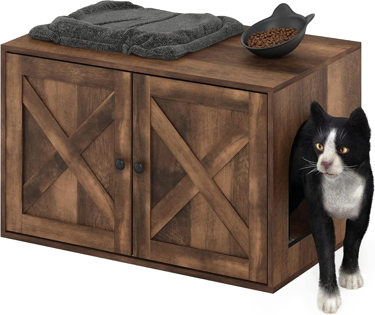 PELI Farmhouse Style Cat Litter Box Enclosure, Rustic Brown